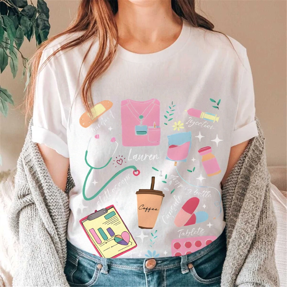 

Medical Themed Print, Warm and Comfortable Tops, Professional & Whimsical Y2k Graphic Tee, Soft Fabric for Casual Looks