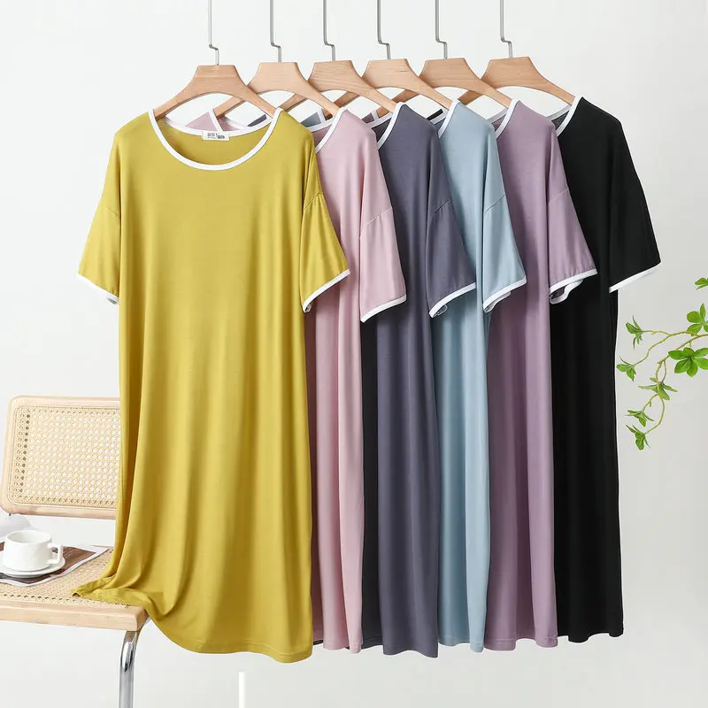 

2025 New Home Sleep Dress for Women - Modal Summer Thin Loose Fit Large Size Cotton Casual Short Sleeve Mid-Long Dress