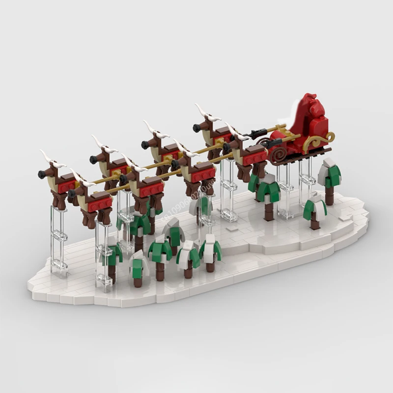 649pcs Moc Santa's Sleigh Diorama Christmas Sleigh Reindeer Building Blocks Educational Bricks Toys Kids Christmas Gifts