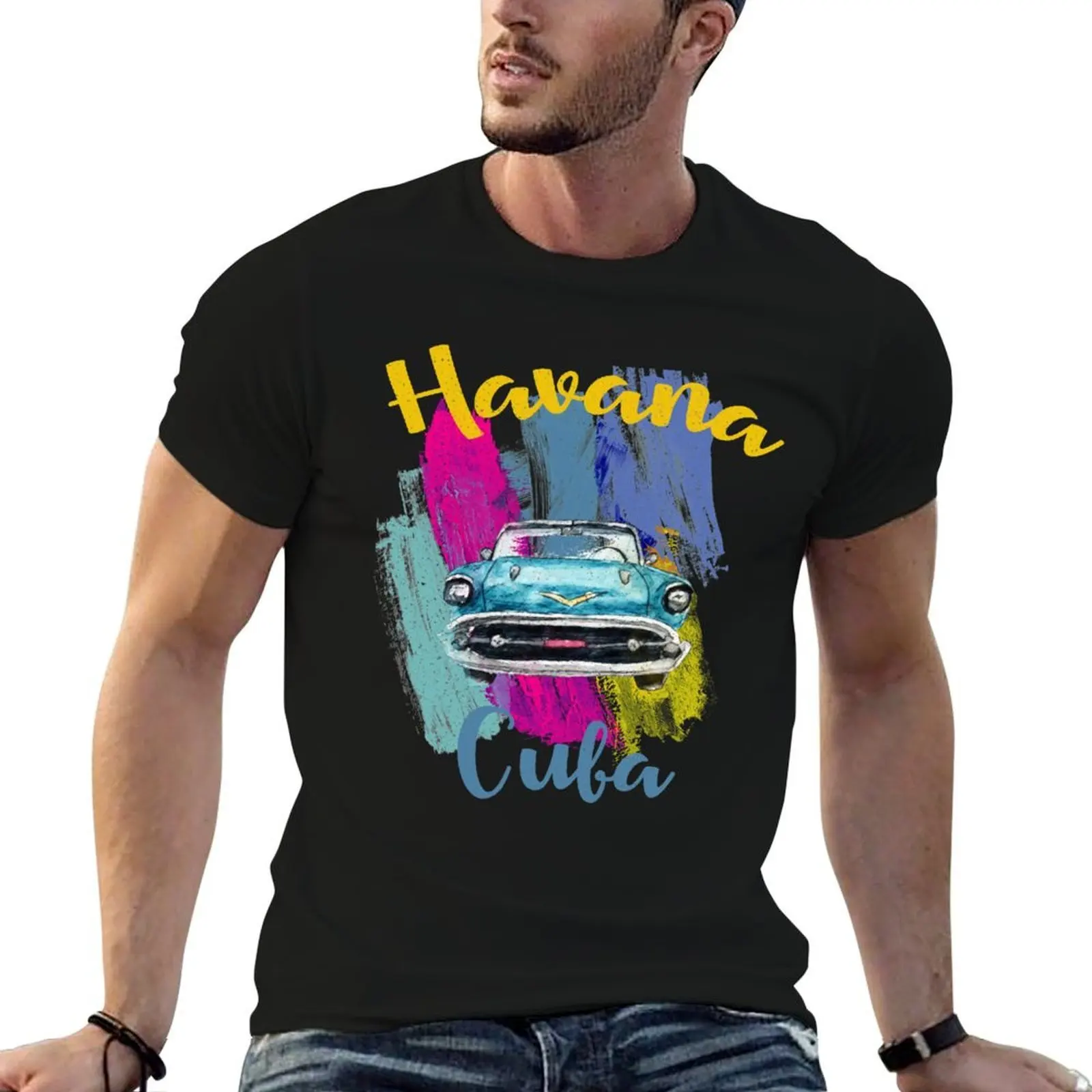 

Cuba Havana Souvenir Classic Car Vintage Car I Cuba T-Shirt anime t shirts oversize man t shirt cotton high quality T-Shirt