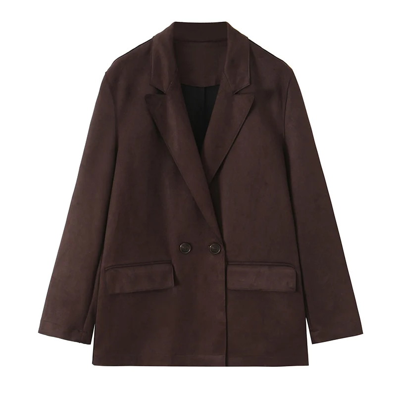 2025 Women Autumn Blazers Coats Casual Solid Loose Jacket Female Elegant Street Long Sleeve Suede Blazer Outerwear Clothing