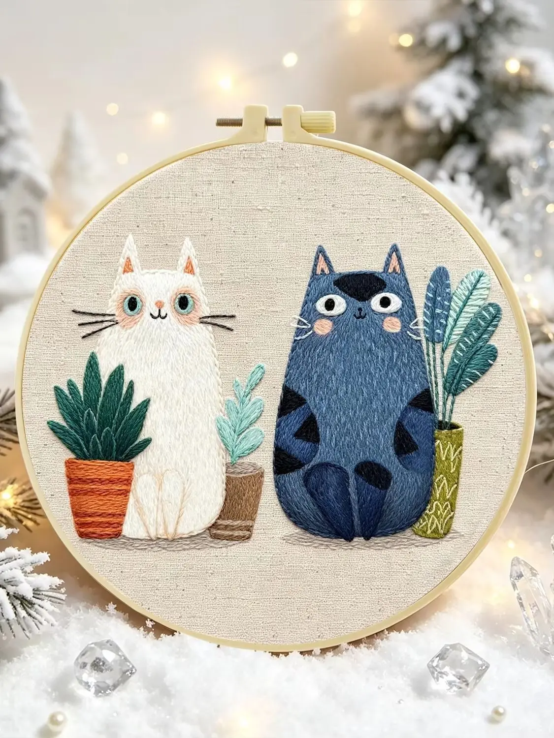 1 Set Topfkatzen DIY-Stickerei-Set für Anfänger, Stick-Starter-Kit, Kreuzstich-Kunstgeschenk, Handarbeits-Bastelset – Detail 1
