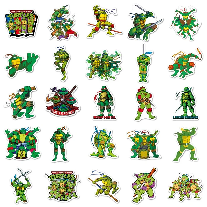 TMNT-Anime Ninja Turtles Cartoon Adesivos, Decalque Estético Bonito, Decoração Laptop, Motocicleta, Bagagem, Etiqueta do carro, Kawaii, Novo, 50Pcs