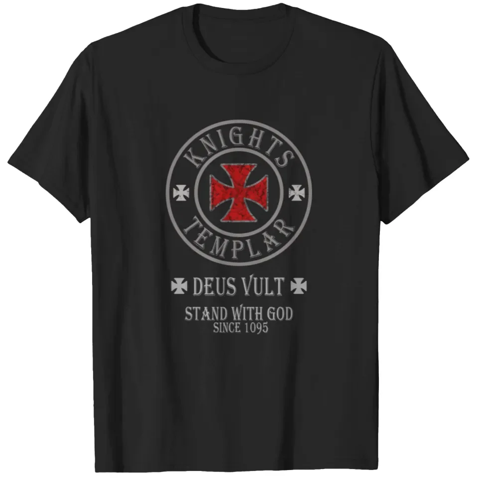 

“Deus Vult” Knights Templar Crusader Cross Emblem T-Shirt 100% Cotton O-Neck Short Sleeve Summer Casual Mens T-shirt Streetwear