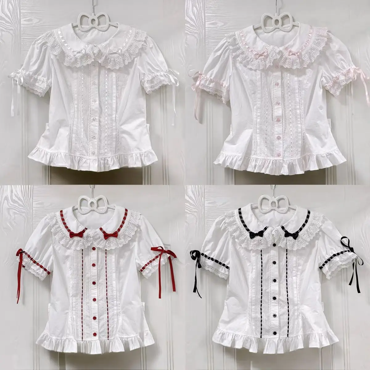 

Japanese Sweet Lolita Bow Blouse Women Subcultural Lace Short Sleeve Shirt Casual Soft Fashion