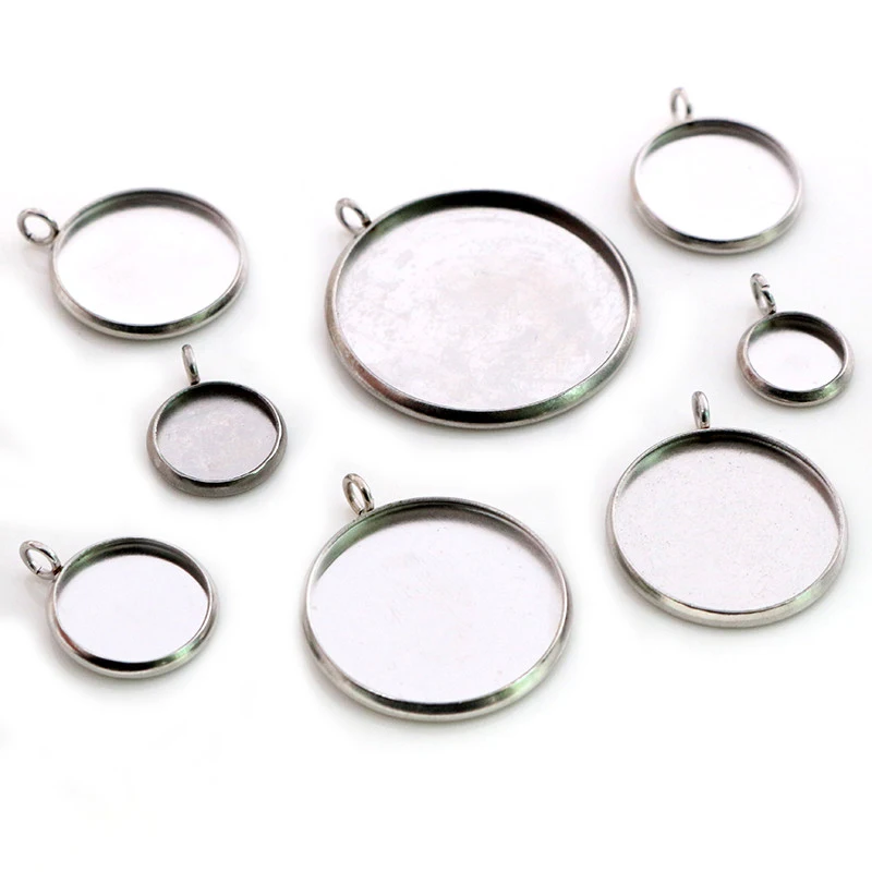 Stainless Steel Material 8-25mm Inner Size New Fashion Upright Style Cabochon Base Cameo Setting Charms Pendant Tray