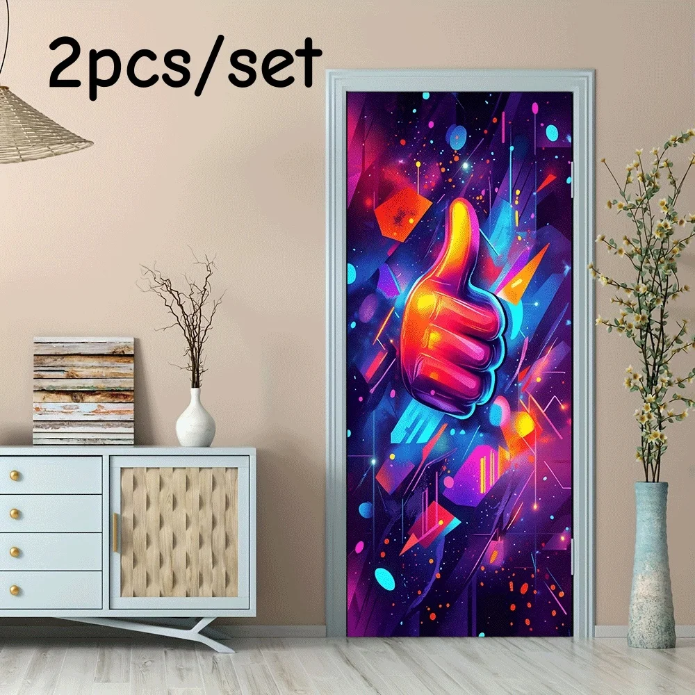 2 Stück Moderne Abstrakte 3D-Gesten Wandaufkleber Kreative Heimdekoration Aufkleber für Wohnzimmer Schlafzimmer Türaufkleber