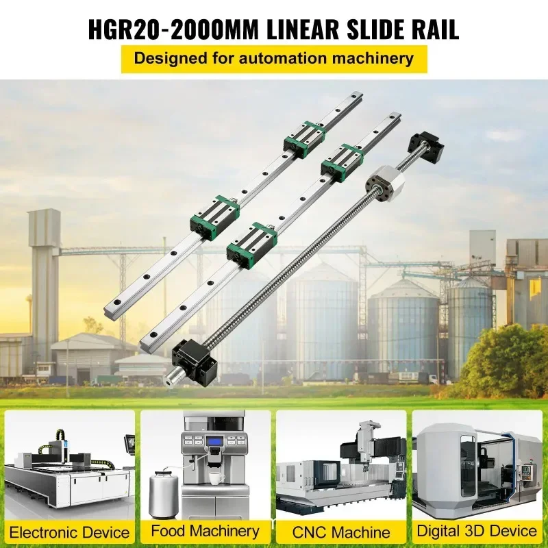 VEVOR HGR20 2PCS Linear Guide Rails 600-2000MM 4PCS Slide Blocks RM1605 Ballscrew W/ Ball Nut BF12/BK12 Nut for CNC DIY Routers