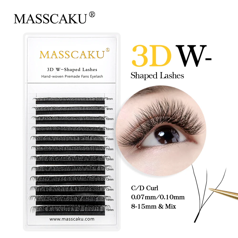 2021 popular 12 lines W shape eyelash extension 3D premade volume fan lashes W style double tip comfortable eyelash extensions