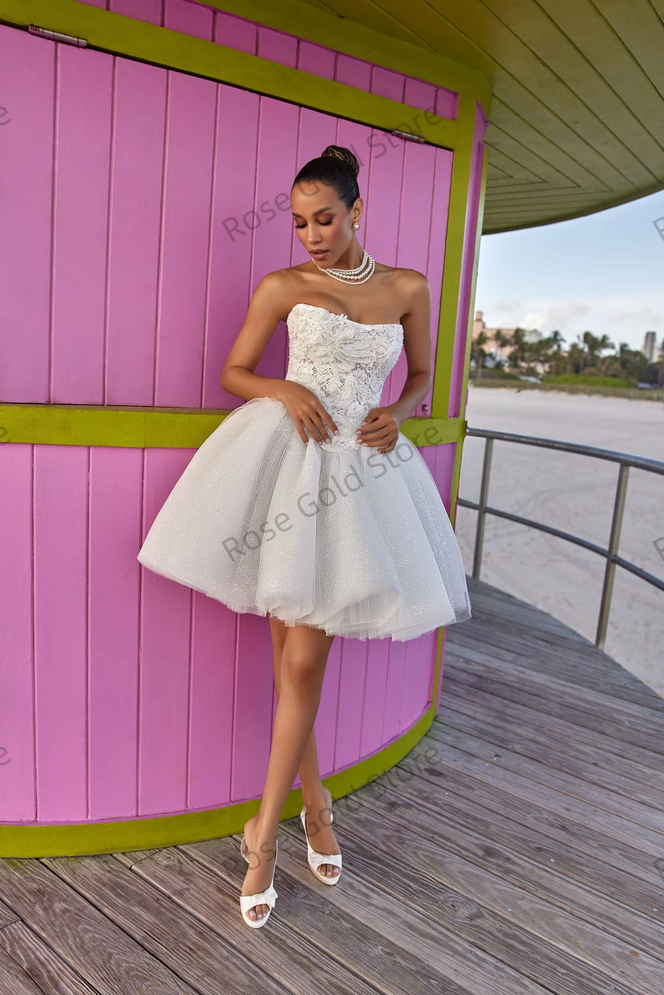 Neue Weiße Kurze Brautkleider Schatz Spitze Appliques Robes de Soiree für Braut Angepasst Mini Tüll Vestido De Noiva