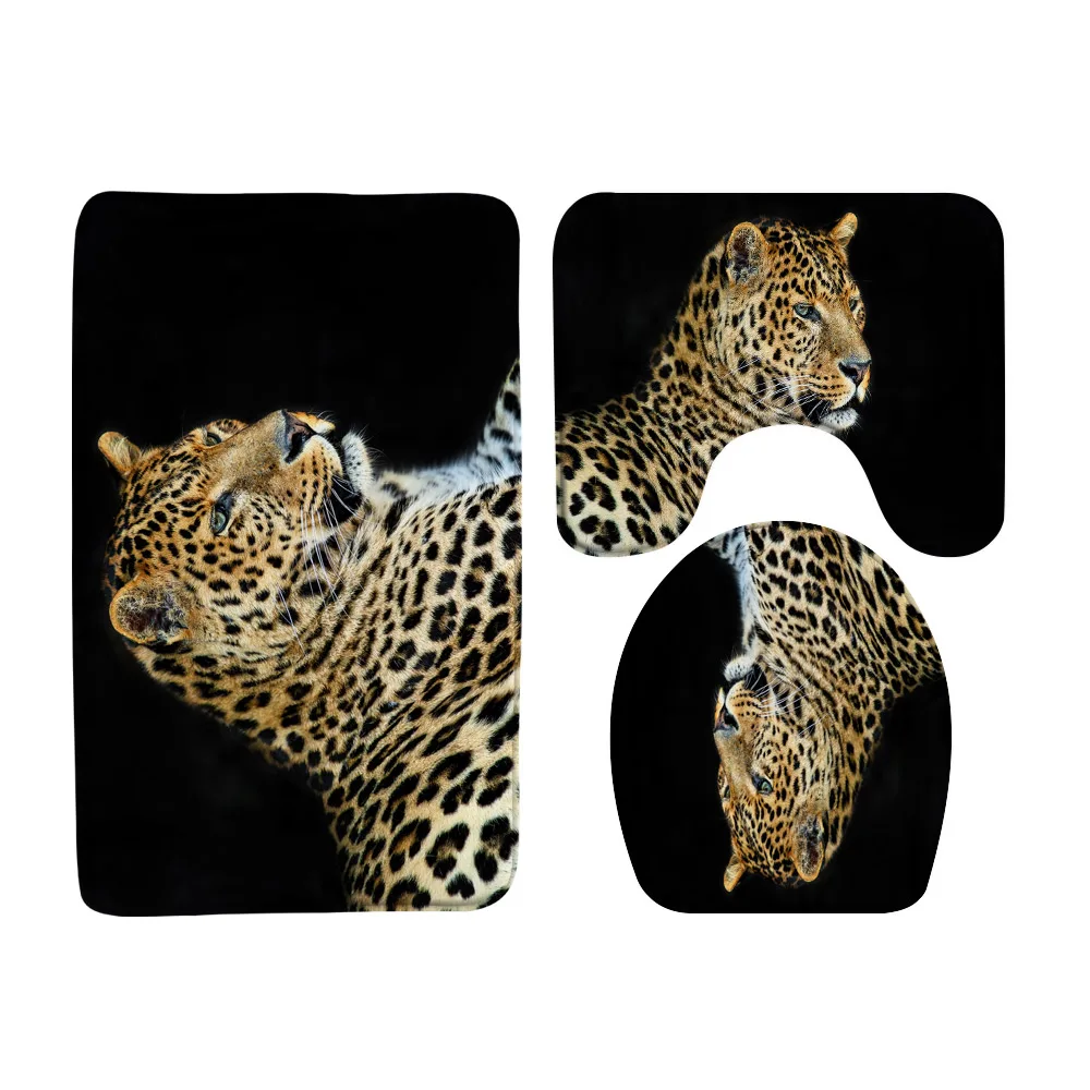 Africa Wildlife Animal Leopard Cheetah Bathroom Doormat Rug Set 3Pcs Non Slip Bath Mat U-Shaped Carpet Toilet Lid Cover Washable