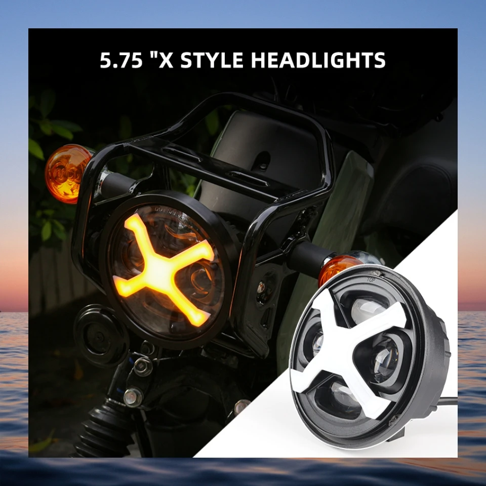 

5.75-inch LED headlights, suitable for Cross Cub 110 JA60 (cool X-type white yellow daytime running light), easy to install