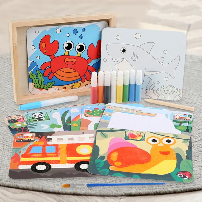 Graffiti-spel Educatieve zandbak Handen op vaardigheden Montessori Houten zandschildertraining voor kinderen Tekenspeelgoed voor kinderen
