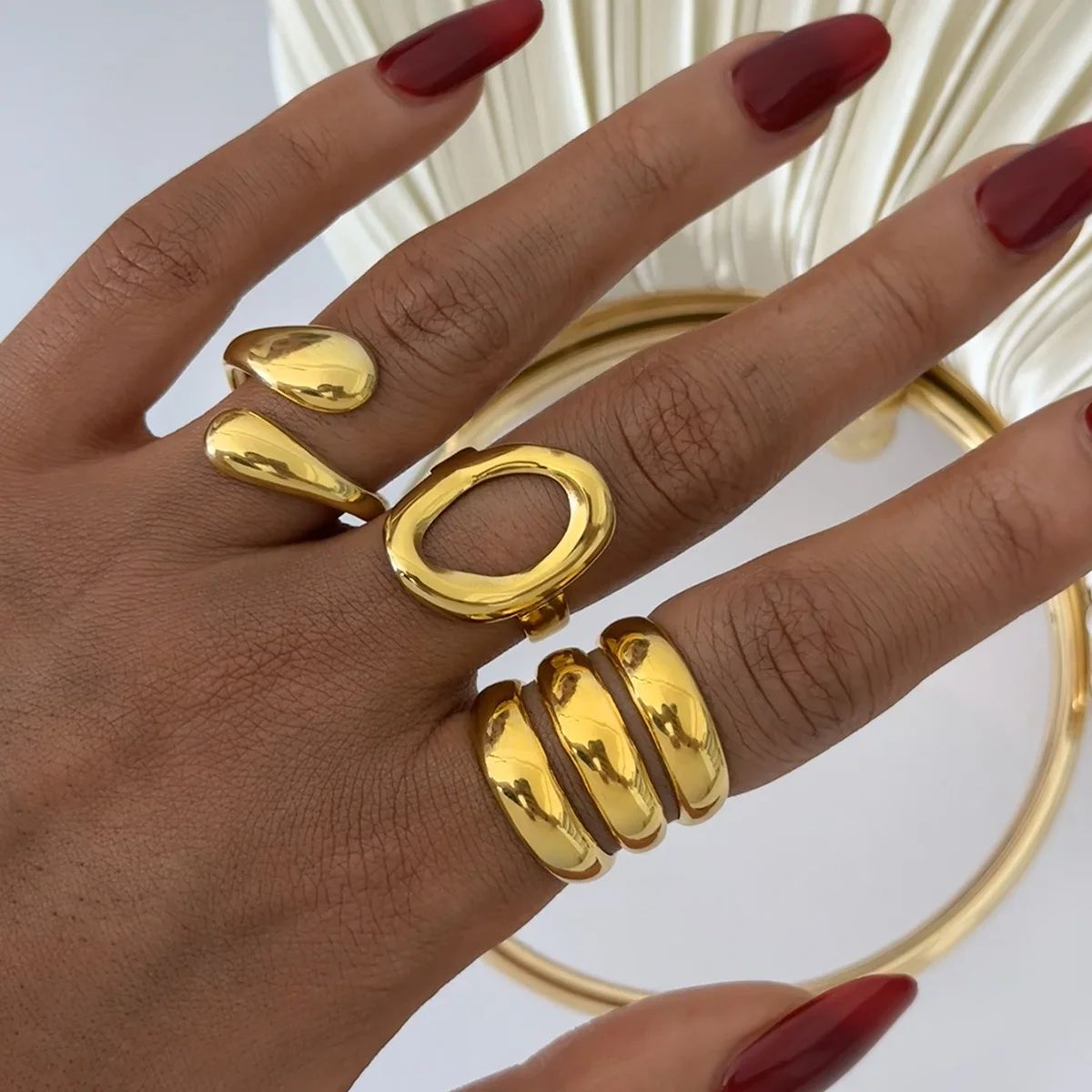 Круглые полые открывающиеся кольца из нержавеющей стали для женщин, многослойные металлические кольца с широкими краями в стиле панк, рождественские ювелирные изделия, подарок, оптовая продажа