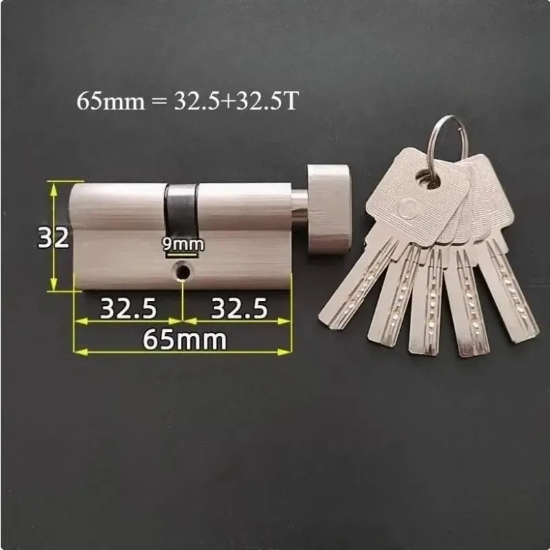 Security Door Center Brass Lock Cylinder with Knob Aluminum Alloy Door Core Height 32mm 1pcs