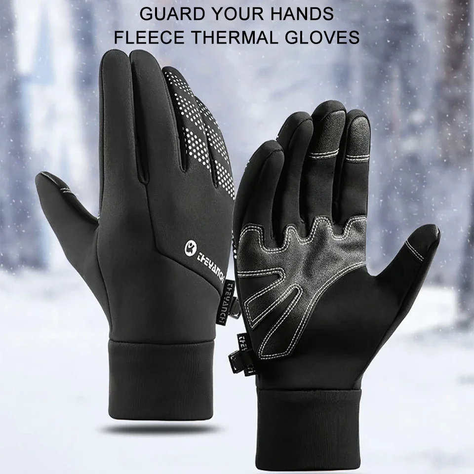 GOBYGO 1Pair Winter Cycling Gloves Warm Outdoor Sports Touch Screen Fishing Climbing Double Sided Waterproof Gloves Men Women