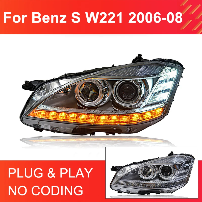 

1 Pair Bi-xenon Headlight Assembly for Benz S Class W221 2006-2008 Headlights Plug and Play LED DRL Turning Front Head Lights