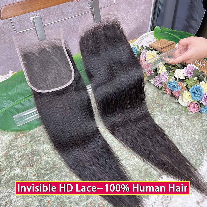 5x5 HD Lace Closure Melt Skins Invisible HD Lace Pre Plucked Small Knots 100% Raw Virgin Human Hair Natural Color Straight Hair