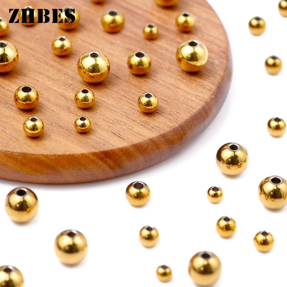 3/4/5/6/8MM Golden Stainless Steel Spacer Beads Ball Metal Round Loose Beads For Jewelry Bracelets Making DIY Accessories