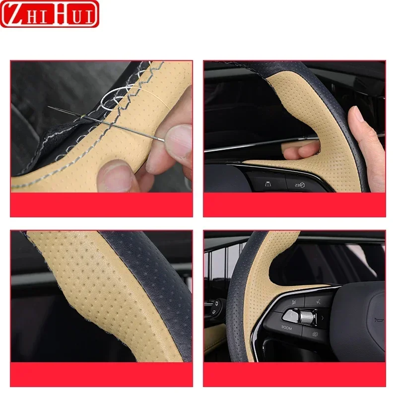 For Geely Atlas 2nd Gen Starray 2024 2023 Car Styling Handsewn Steering Wheel Cover Anti Slip Leather Handle Cover Accessories