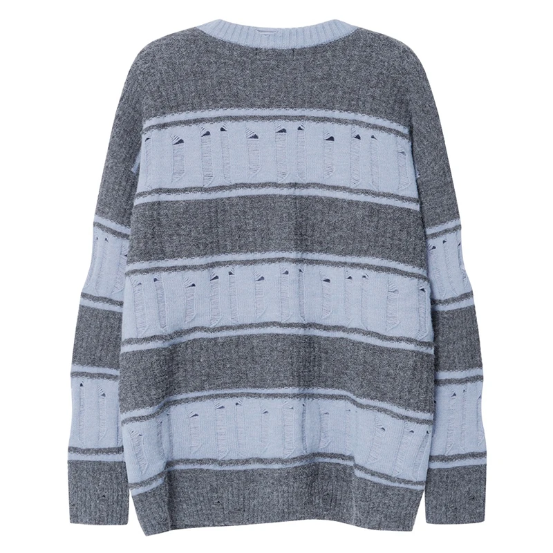 Мужской потертый полосатый вязаный свитер, винтажный свободный пуловер, мягкий теплый повседневный осенний уличный джемпер, модная верхняя одежда
