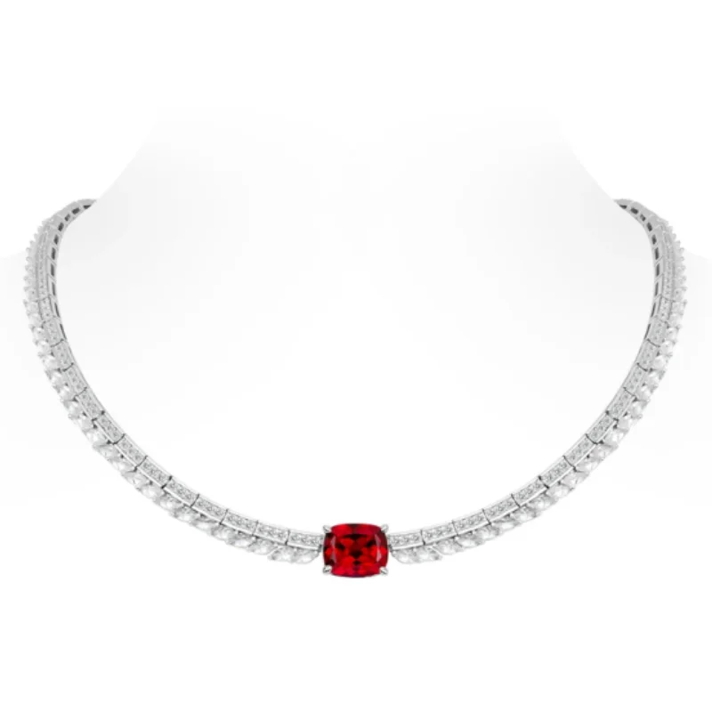 Bellux Classics Design 925 Silver Synthetic Zircon Ruby Red Pigeon Egg Full Diamond Beautiful Necklace Charm Women Jewelry