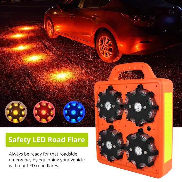 

8 Pack Synchronized Red Blue Green LED Flash Road Vehicle Safety Warning Magnetic Strobe Flares Emergency Lights for Car