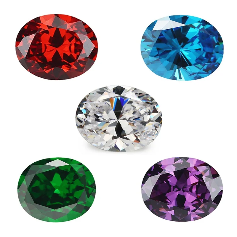 

Size 3x5mm~10x12mm 5A Oval Cut Cubic Zirconia Synthetic Gemstone White Garnet Amethyst Green SeaBlue Mix 5 Colors Loose CZ Stone