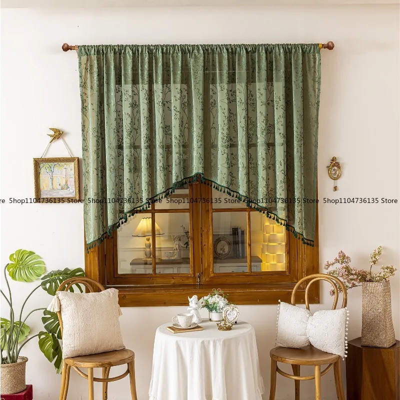 European Middle Eastern Idyllic Jacquard Fringed Small Curtain, Arched Curtain