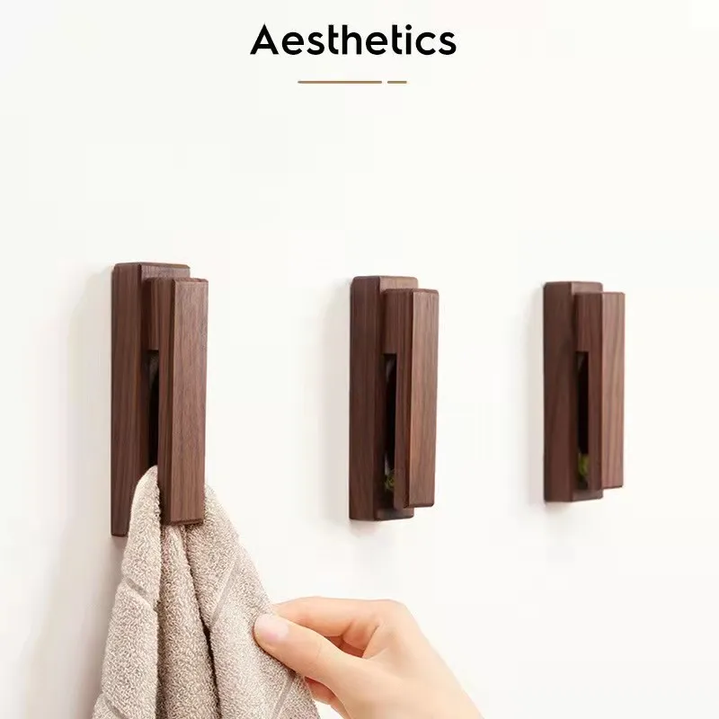 Nordic Walnut Beech Towel Hook Strong Viscose Wall Hanging Door Wooden Creativity Hook Free Punching Bathroom Home Hotel Storage