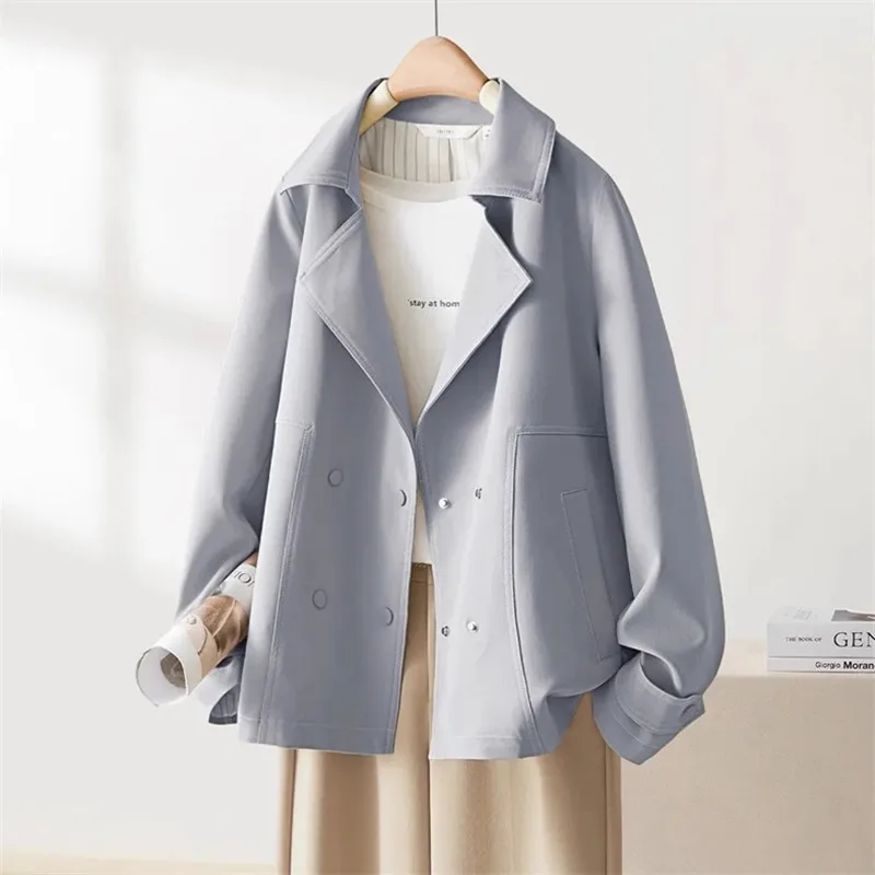 

2025 Spring Autumn Trench Coat Women Casual Loose Short Jacket Fashion Long Sleeve Windbreaker Female