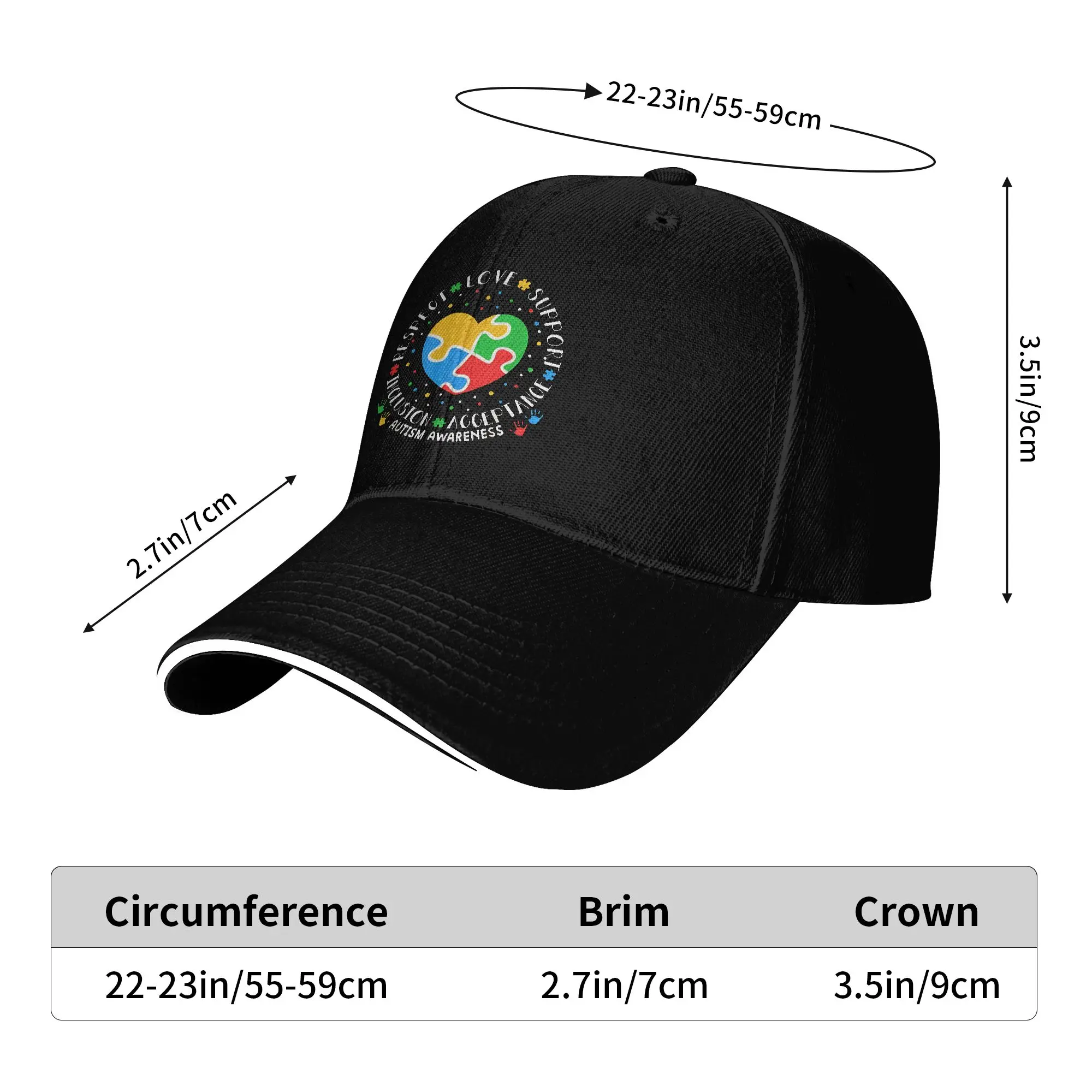 Respect Love Support Inclusion Acceptance Autism Awareness Sun Baseball Cap Summer Trucker Hat Wholesale Fitted Baseball Caps
