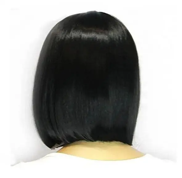 Perucas de cabelo sintético preto reto para mulheres, Bob peruca, franja cheia, resistente ao calor, Bob penteado, cosplay