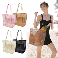 Mesh Beach Bag Women's Shoulder Tote Bag Large Capacity Summer Outdoor Travel Bag Folding Beach Bag Mesh Handbag