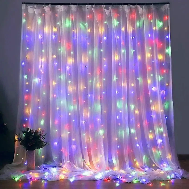 Cortina de luz led usb, 8 modos, 3x1m/3x2m/3x3m, decoração de festa de casamento, luzes coloridas, festival, natal, casamento, feriado