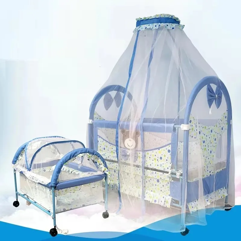 2 in 1 Baby Crib & Cradle with Mosquito Net, Multifunctional Kids Bed Infant Bassinet