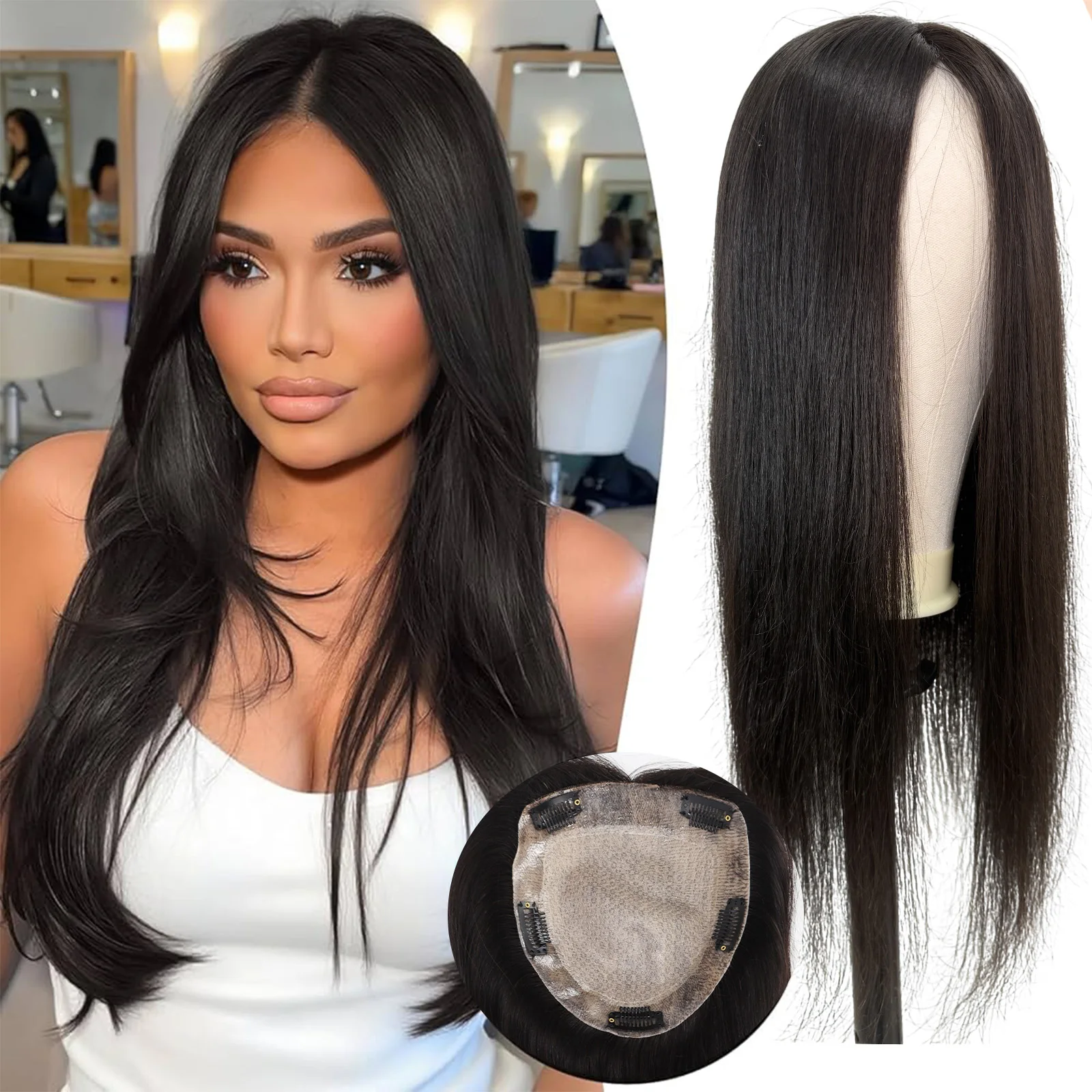 

Шелковый топпер из натуральных волос, 150% плотность, комфортный, 15x16 см, на шелковой основе, парик-накладка из волос Реми с клипсами для женщин, готовый к использованию