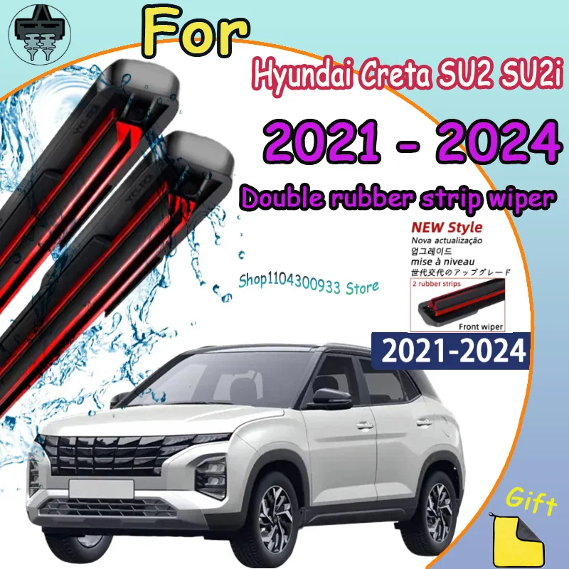 

Front Windshield Wiper Blades 2pcs Windscreen Window Accessories For Hyundai Creta SU2 SU2i 2021 - 2024 2023 2022 Solaris HC