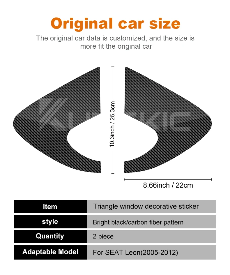 Für Seat Leon MK2 1P Altea 2005 2006 2007 2008 2009 2010 2011 2012 Dreieck Fensteraufkleber Kohlefasermuster glänzend schwarz – Detail 10