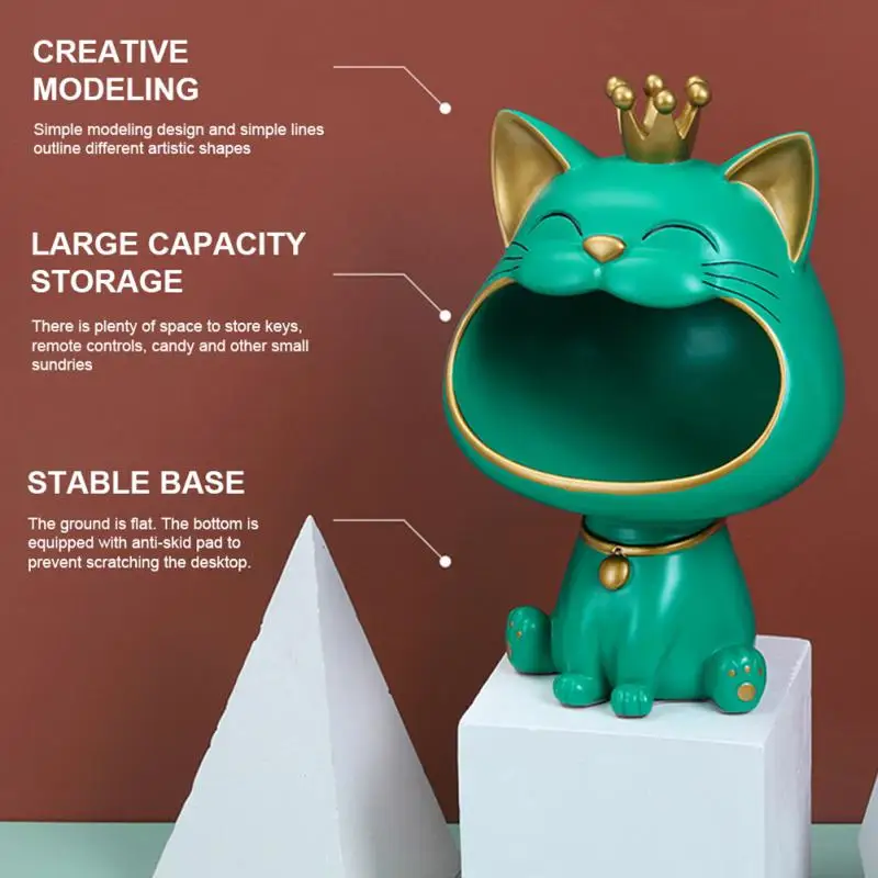 Lucky Cat Resina Statue Storage,Office Accessories Figurine Sundries Tablet Keychain Box Organizador Escritorio,For Home Decor