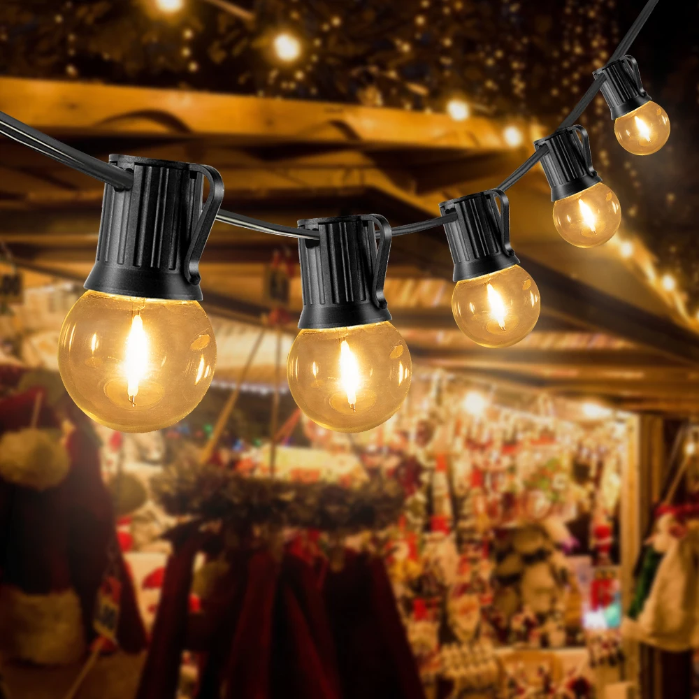 Connectable G40 Led Lights Street Garland 15M E27 Socket IP44 Waterproof Outdoor Gazebo Lights Christmas Outside Decoration Home