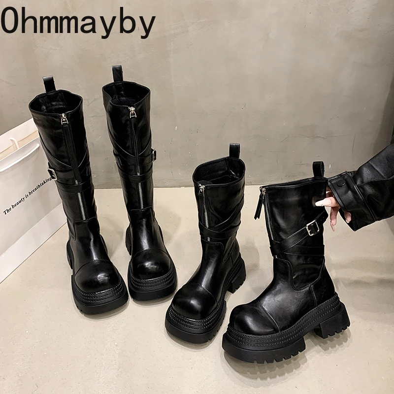 

Winter Height Increase Women Knight Boots Concise Platform Thick Sole Shoes Female Punk Vintage Long Booties Zapatos De Muje