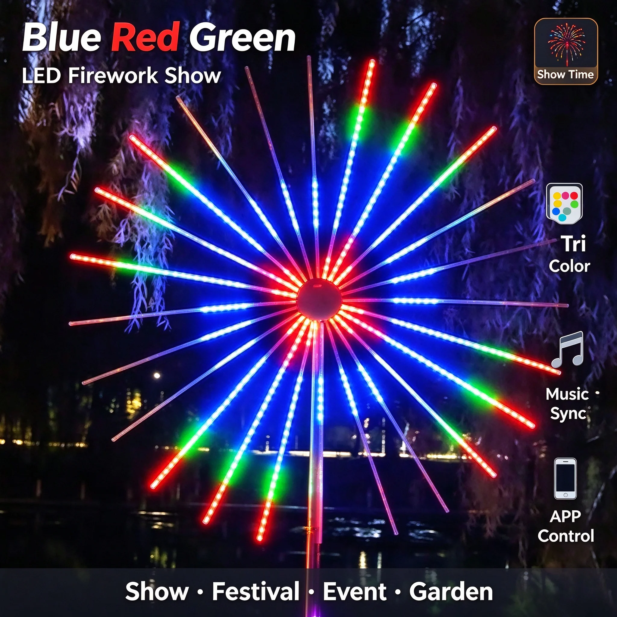 Firework Lights for Fire Pit Gathering, Sound Activated RGB, Waterproof, APP Control, Backyard Night