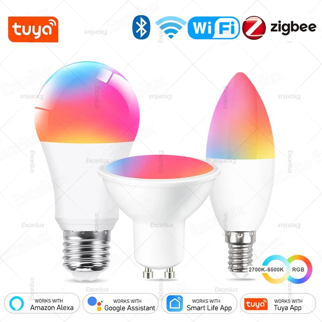 Tuya E27 E14 GU10 żarówka WiFi/Zigbee/Bluetooth, ściemnialna lampa LED 2700-6500K RGB, inteligentna żarówka Led współpracuje z Alexa Amazon
