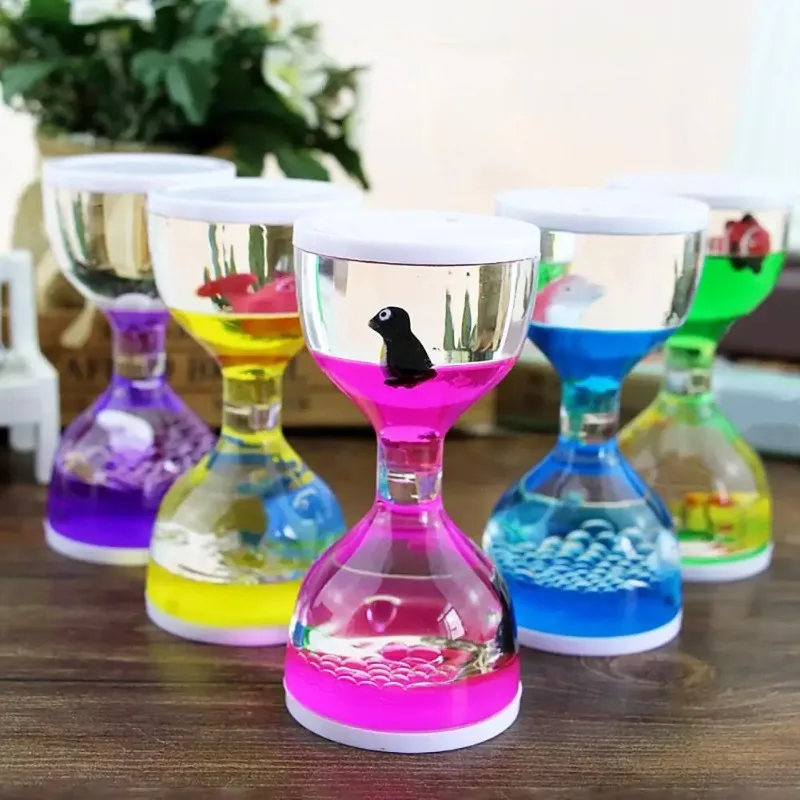 Liquid Motion Timer Oil Hourglass Decorative Dynamic Cartoon Animals Lovely Satisfying Sensory Oil Drop Timer Home Decoration