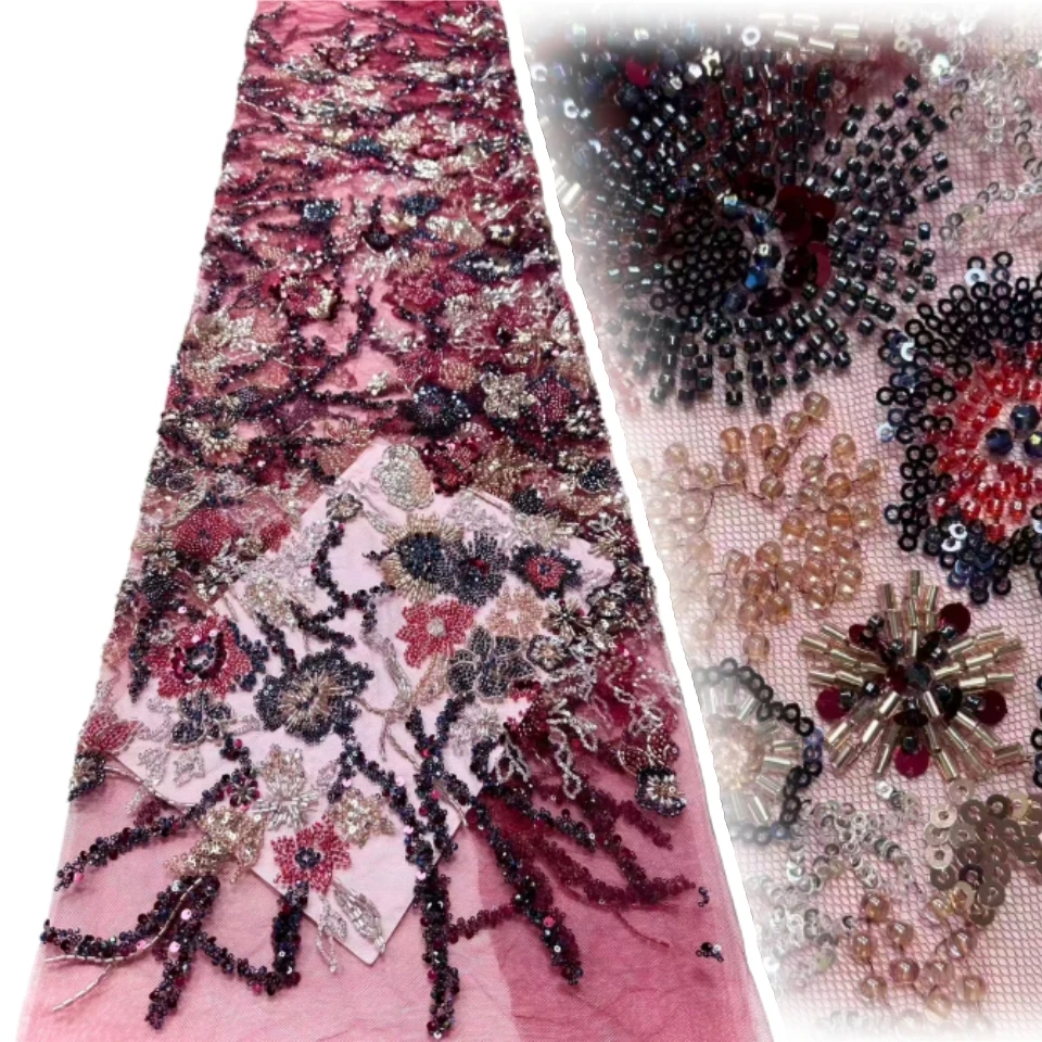 

Роскошная французская сетчатая кружевная ткань с вышивкой бисером, африканская нигерийская кружевная ткань с блестками для свадебных платьев, швейный материал SZ1819