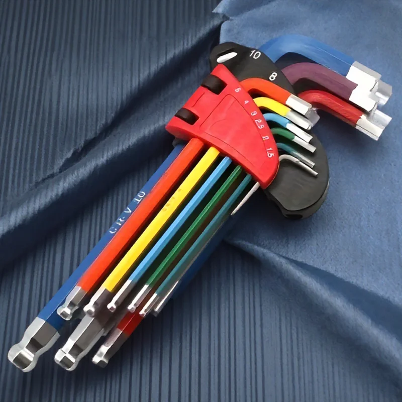 

Набор метрических шестигранных ключей, 9 шт., 1,5-10 мм, противоскользящие длинные шариковые шестигранные ключи, набор инструментов для ремонта автомобиля и велосипеда