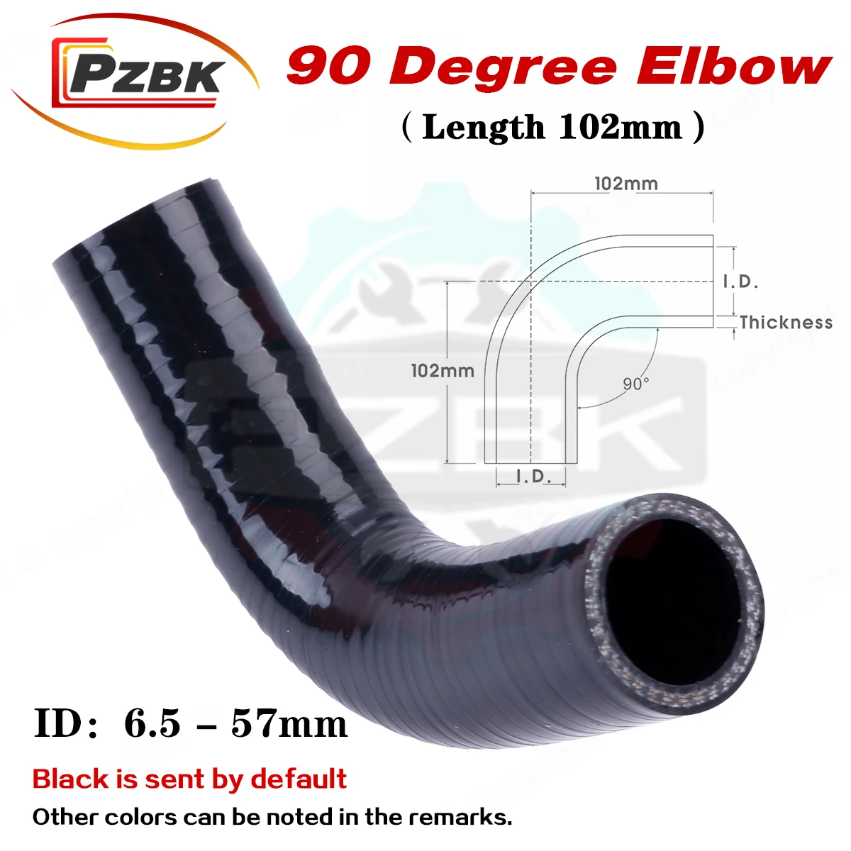 

102mm Length 90 Degree Elbow Silicone Coolant Water Intercooler Hose ID 6.5 8 9.5 11 13 16 19 22 25 28 30 32 35 38 40 45 48 51mm
