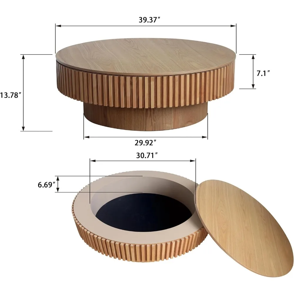 طاولة قهوة مستديرة على طراز المزرعة مع مساحة تخزين، قطر 39.37، مناسبة لغرفة المعيشة والشقة والمكتب، من الخشب الطبيعي F #2