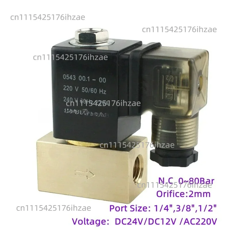 80bar Watter Air High Pressure Solenoid Valve 2 Way 1/4 3/8 1/2 BSP 12V 24V DC AC220V Normally Close Direct Acting Brass Valve